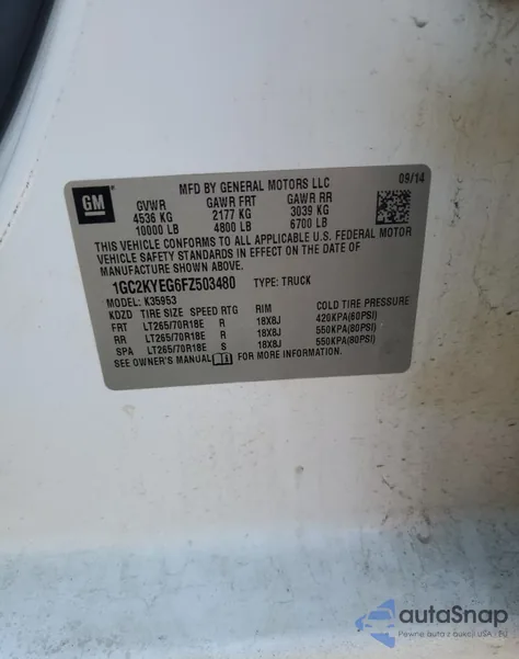 2015 Chevrolet Silverado K3500 from USA, damaged, VIN 1GC2KYEG6FZ503480